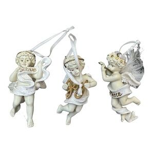Vintage Set 3 Avon Cherub Angel Ornaments Christmas,‎ Love, Joy, Peace